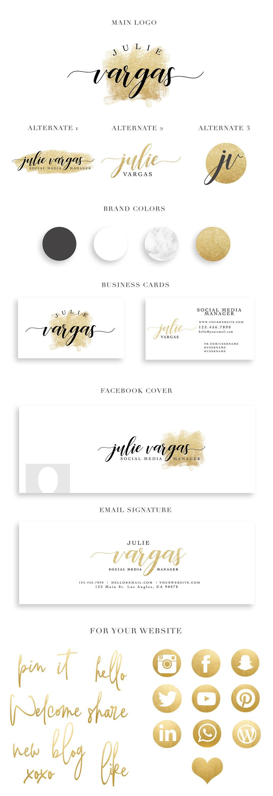 Black and Gold Branding Kit, Social Media Designs, Design Bundle for ...