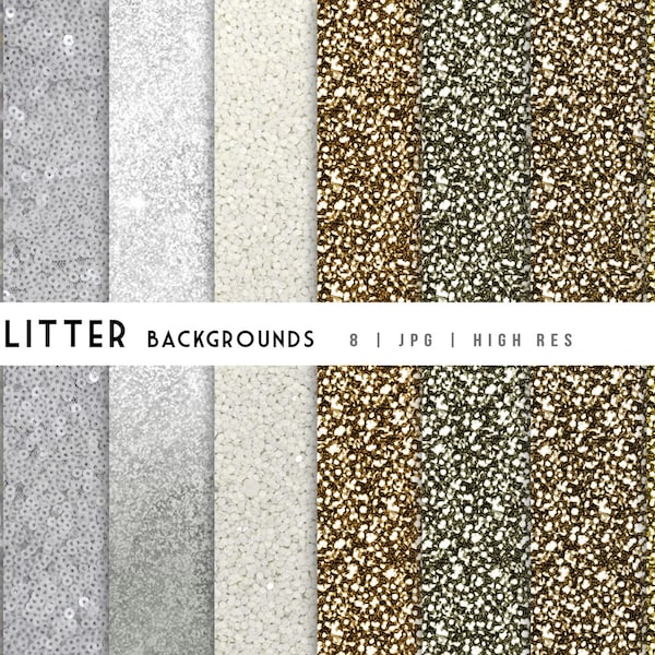 Silber & Gold Glitter Tapete | Glitzer Bundle | Digital Wallpaper | Weiß und Gold Glitter | JPG Hintergrund | 8 high Res Wallpaper