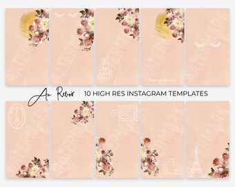 10 Romantic Paris-Inspired Instagram Stories Templates | High Res PNG | Instagram, Snapchat, Facebook | Digital Design | Social Marketing