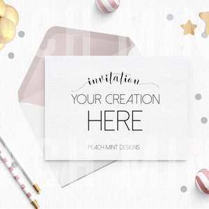 Mock Up Pink Invitation 5x7 Horizontal | Pink White Gold Decorations | Digital Paper | Digital Background | Digital Wallpaper | Mock Up