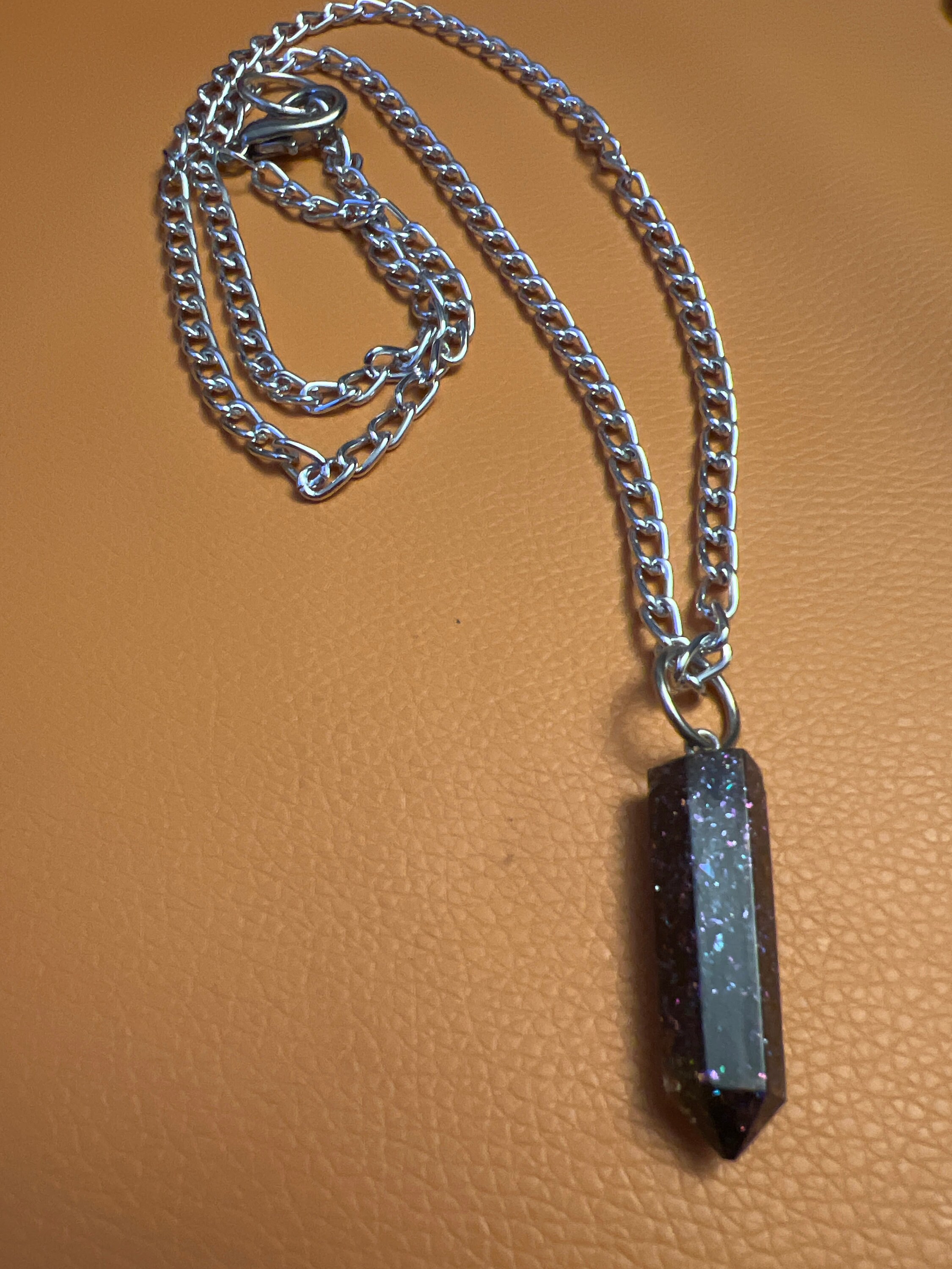 Purple N Black Sparkle Crystal Shape Pendant on Silver Chain