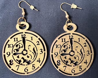 gold clock dangle earrings