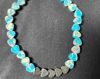 turquoise and hematite heart beaded bracelet