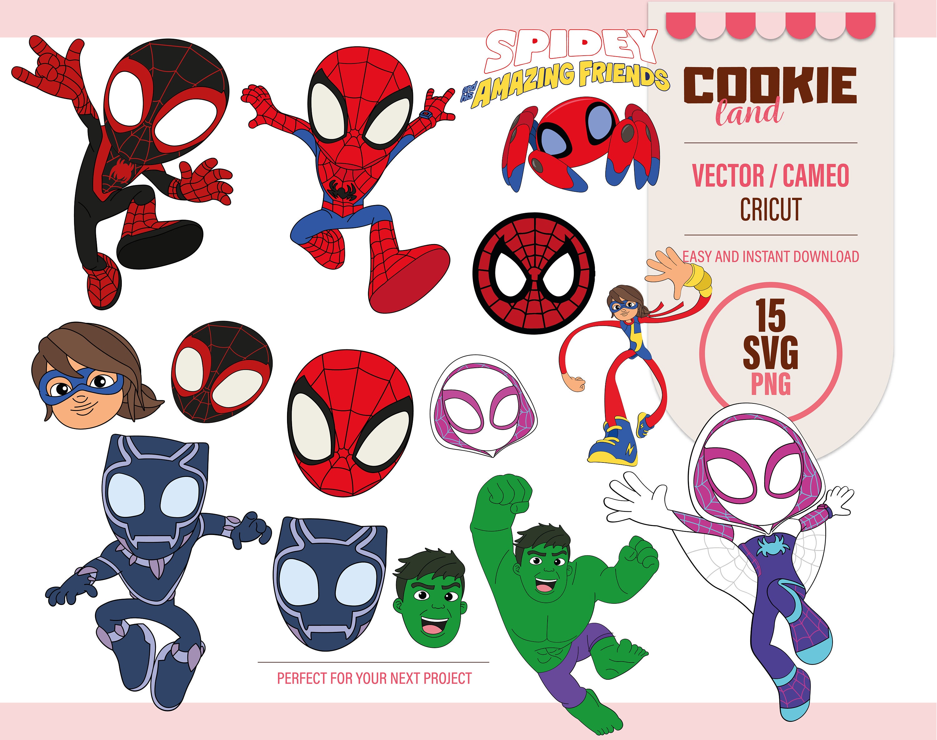 3 Spidey amazing friends Superhero Svg, Ghost Spider svg, Ba