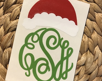 Monogrammed Santa Hat Vinyl Decal