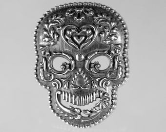 Sugar Skull Jewelry Sugar Skull Necklace Sugar Skull Pendant Halloween Day of the Dead Dia de los Muertos Calavera Silver Skull Heart