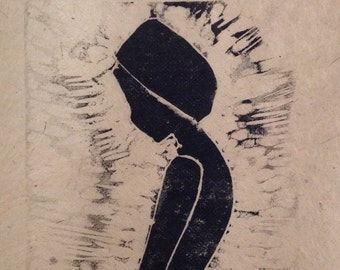 original limited edition linocut print of silhouette of a woman