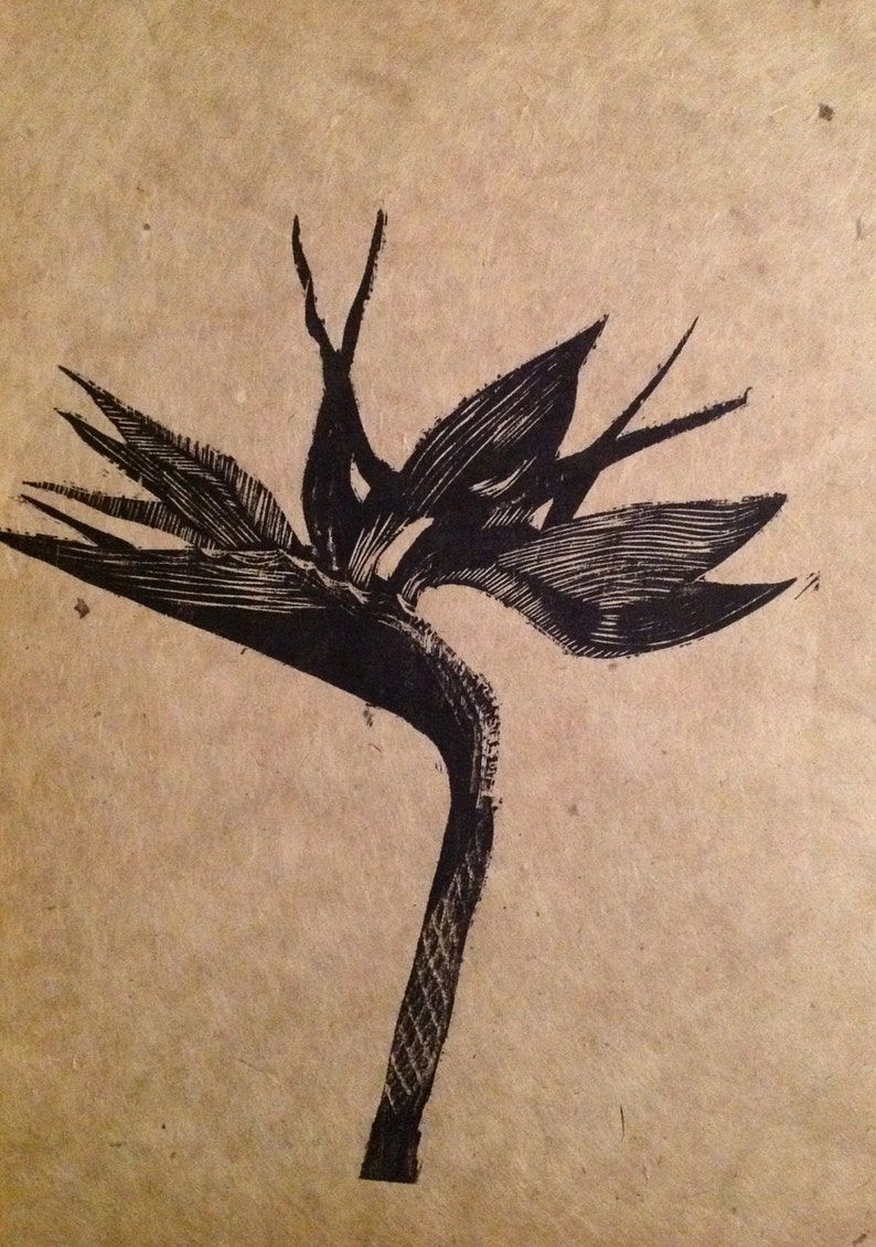 original limited edition woodcut print of birds of paradise flower image 1