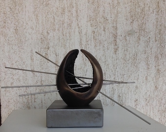 Original modern abstract sculpture in resin and stainless steel