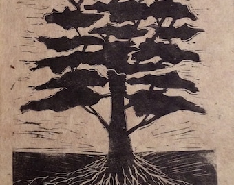 original limited edition linocut print of tree