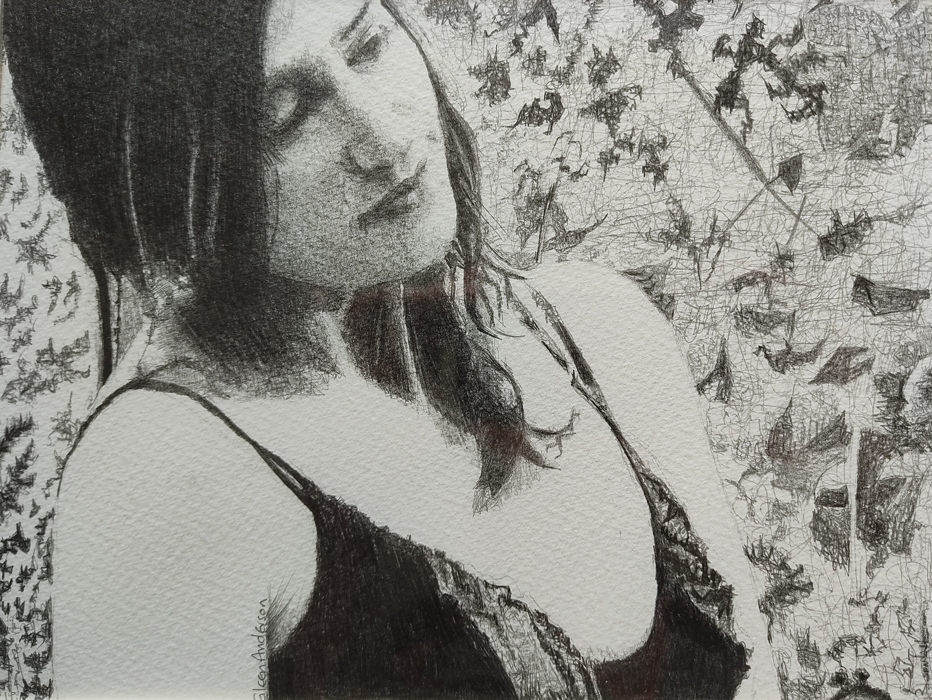 Original pencil drawing of woman