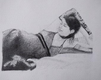 original pencil drawing of a woman reclining