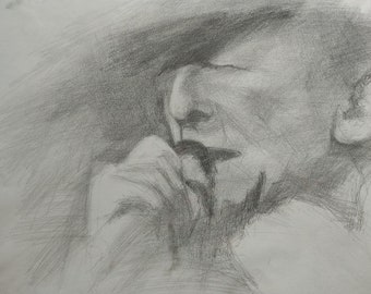 Original pencil drawing of Leonard Cohen