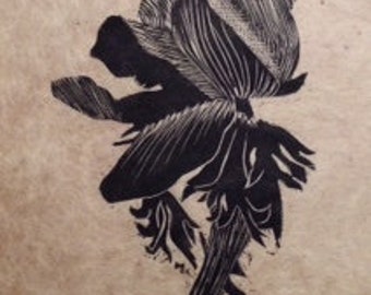 original limited edition linocut print of a flower