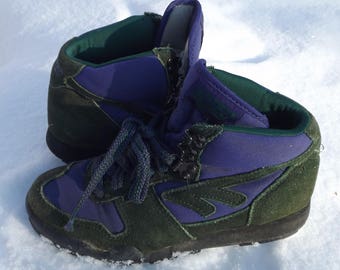 Womens Boots Size 6 - 6.5, Hi-Tec Green Purple Boots, Womens Hiking Winter Boots, Womens 6, Vintage Boots, 90s Grunge, Color Boots, 1990's