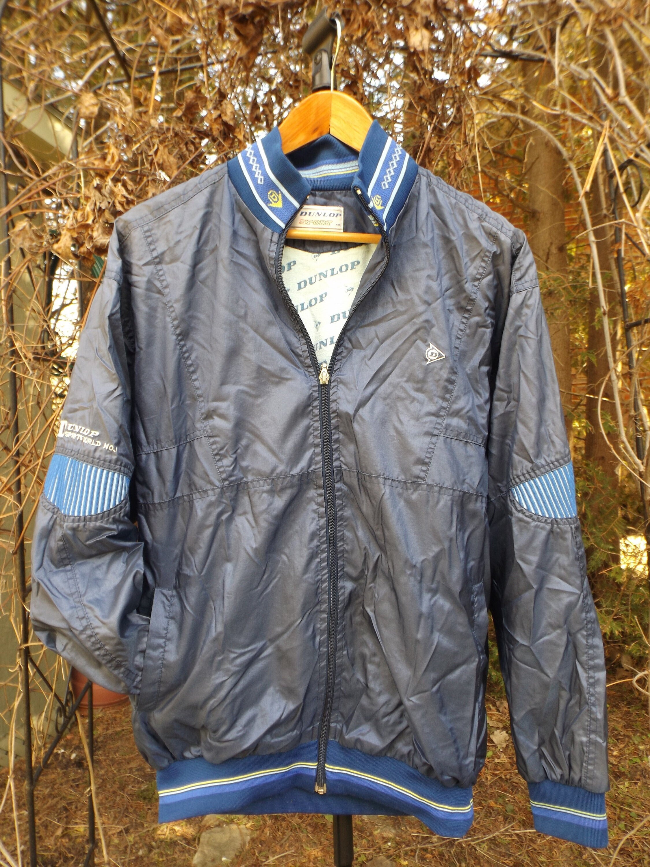 Jaren '80 Windbreaker Dunlop Tennisjack Vintage Marineblauw