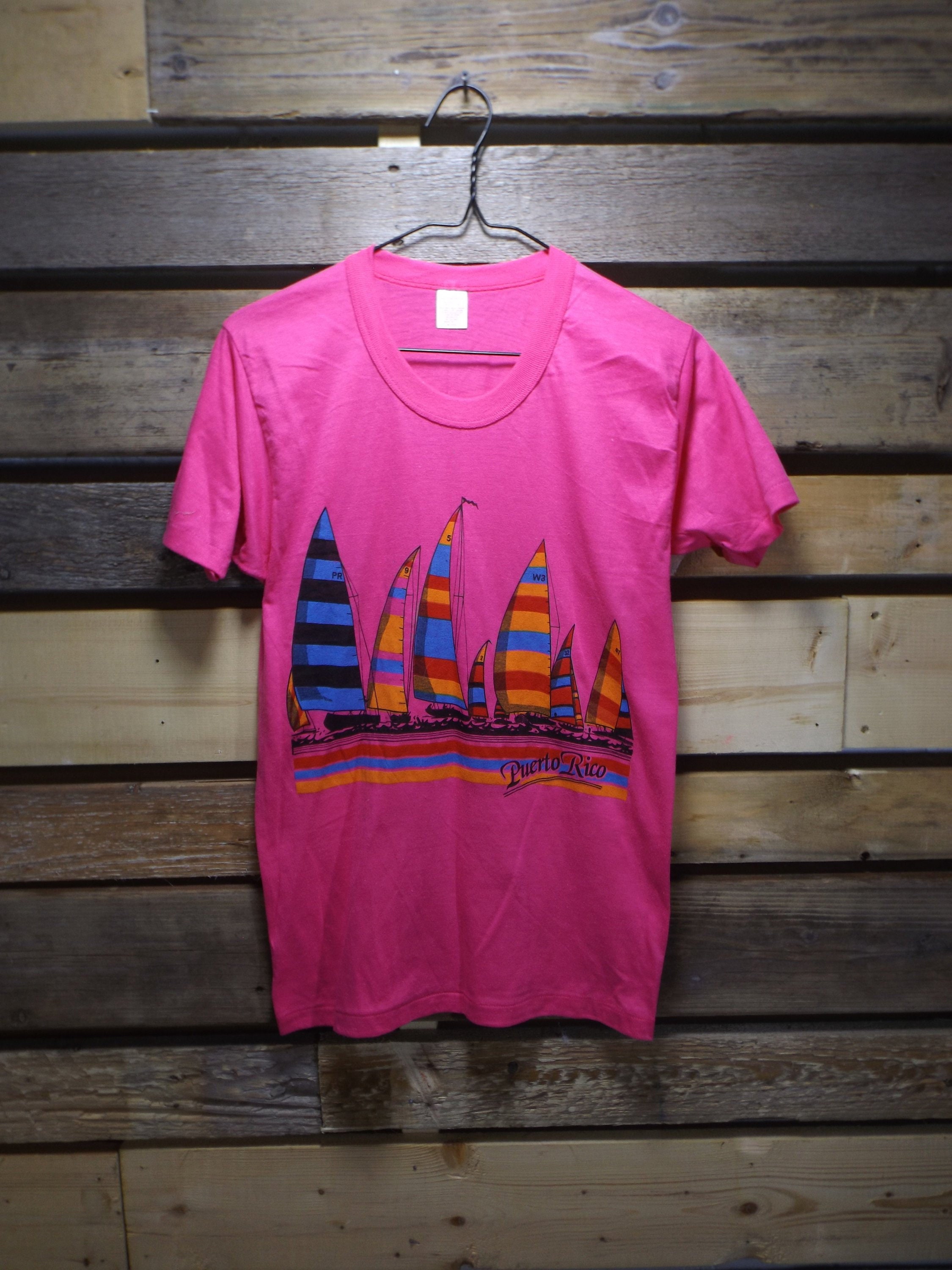 Puerto Rico Shirt Pink Tshirt Vintage Tee Sailboat PR T-shirt Soft