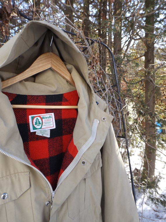 80s Fall Jacket Medium Plaid Lined Woods Brand Parka Style Windbreaker Great Condition Adventure Jacket Light Academia Flannel Fleece 90s