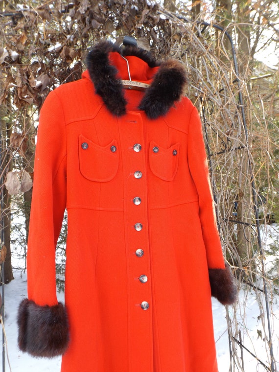 1960s Womens Overcoat SMALL Long Jacket Fur Coat … - image 3