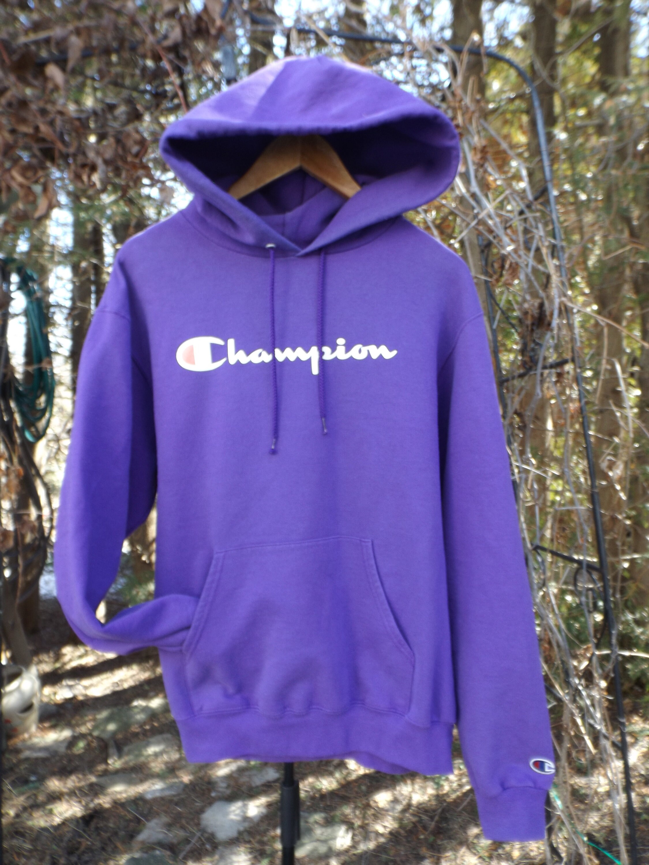 Purple Champion Hoodie Pullover With Logo on Front and Sleeve Etsy