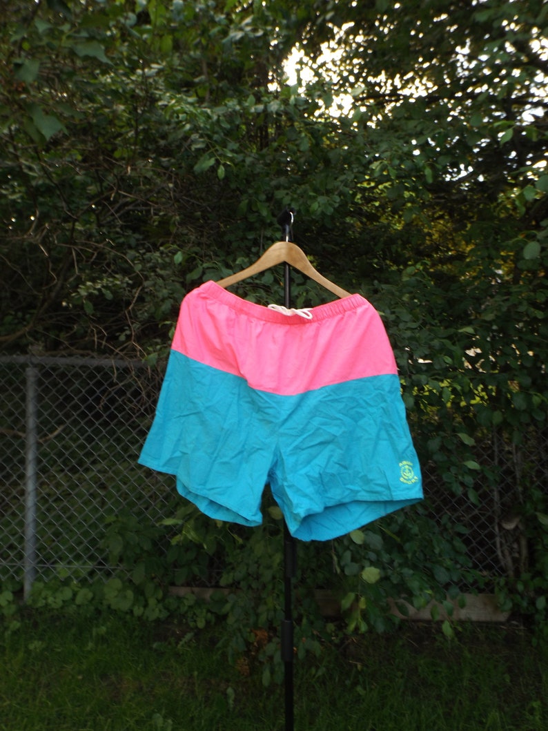 3XL Swim Trunks Aqua Sport Neon Pink and Blue Swimsuit 90s Beachwear Swim Shorts Volleyball Surf Shorts Colorblock Neon 90s Vintage Shorts