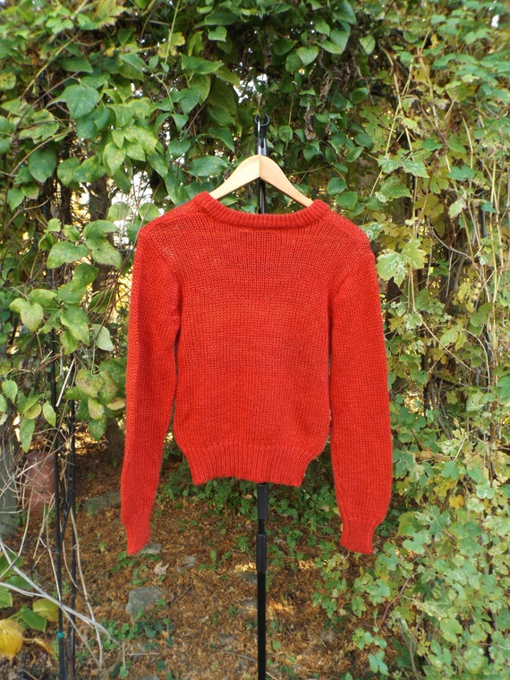 Red Knit Jumper Womens MEDIUM Vintage Rainbow Jum… - image 9