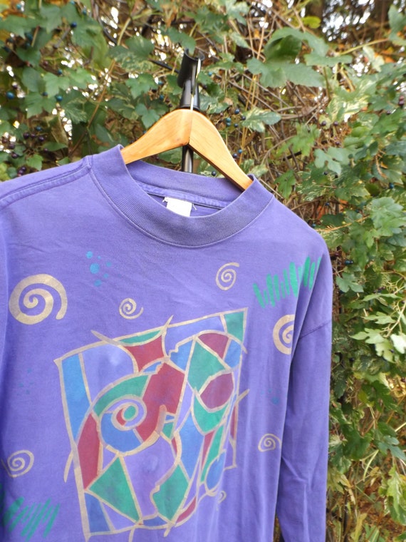 XL Long Sleeve Tee 90s Abstract Art Geometric Gra… - image 8