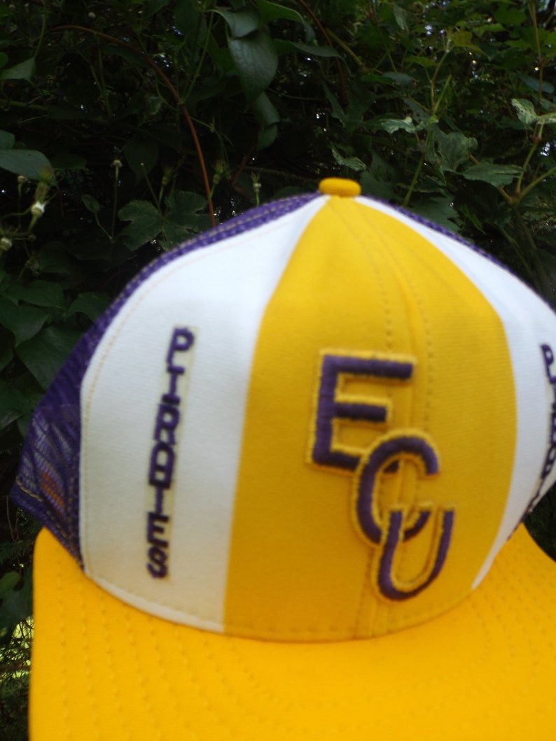 ECU Vintage Hat Pirates Hat Rucker Cap 80s East Carolina University Pirates Yellow Purple Hat LA Lakers Colors Rare 80s Hats Football lids