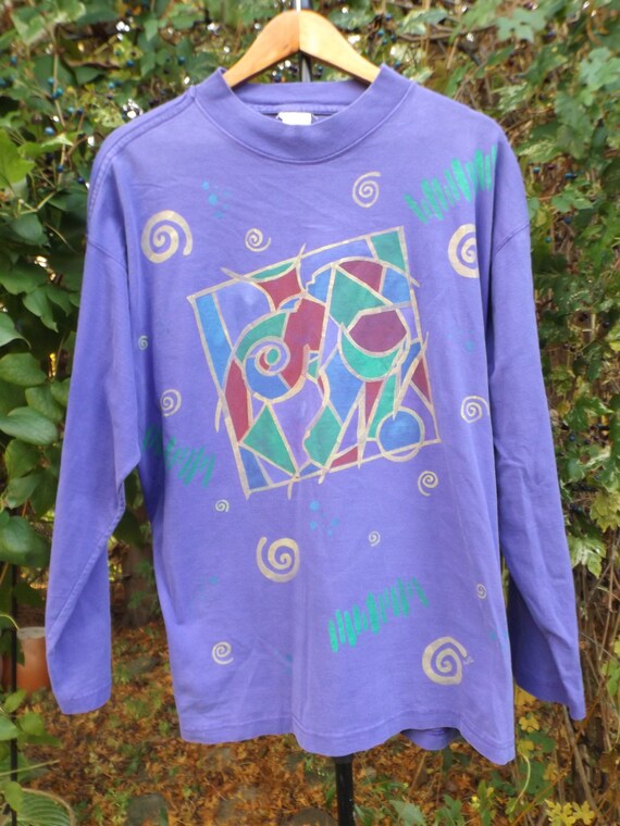 XL Long Sleeve Tee 90s Abstract Art Geometric Gra… - image 3