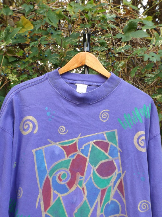 XL Long Sleeve Tee 90s Abstract Art Geometric Gra… - image 5