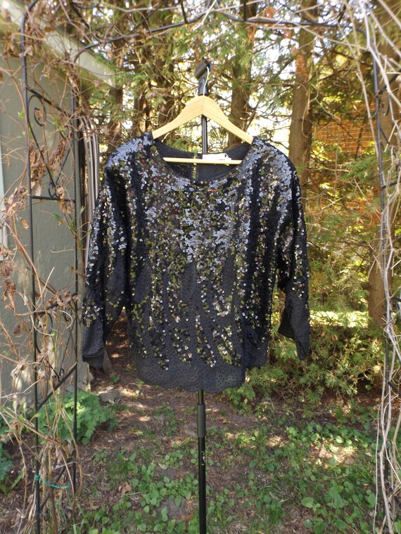 womens black sequin top