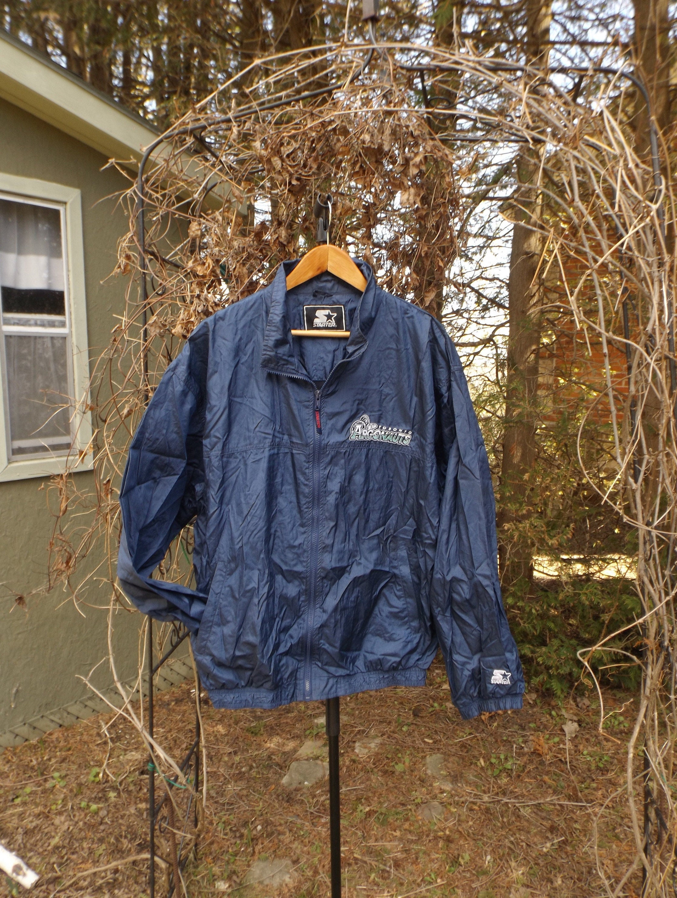 Navy Windbreaker Jacket 90s Drawstring Neck Jacket Blue Plain Lightweight Vintage 1990s Windbreaker Oversized Large XL