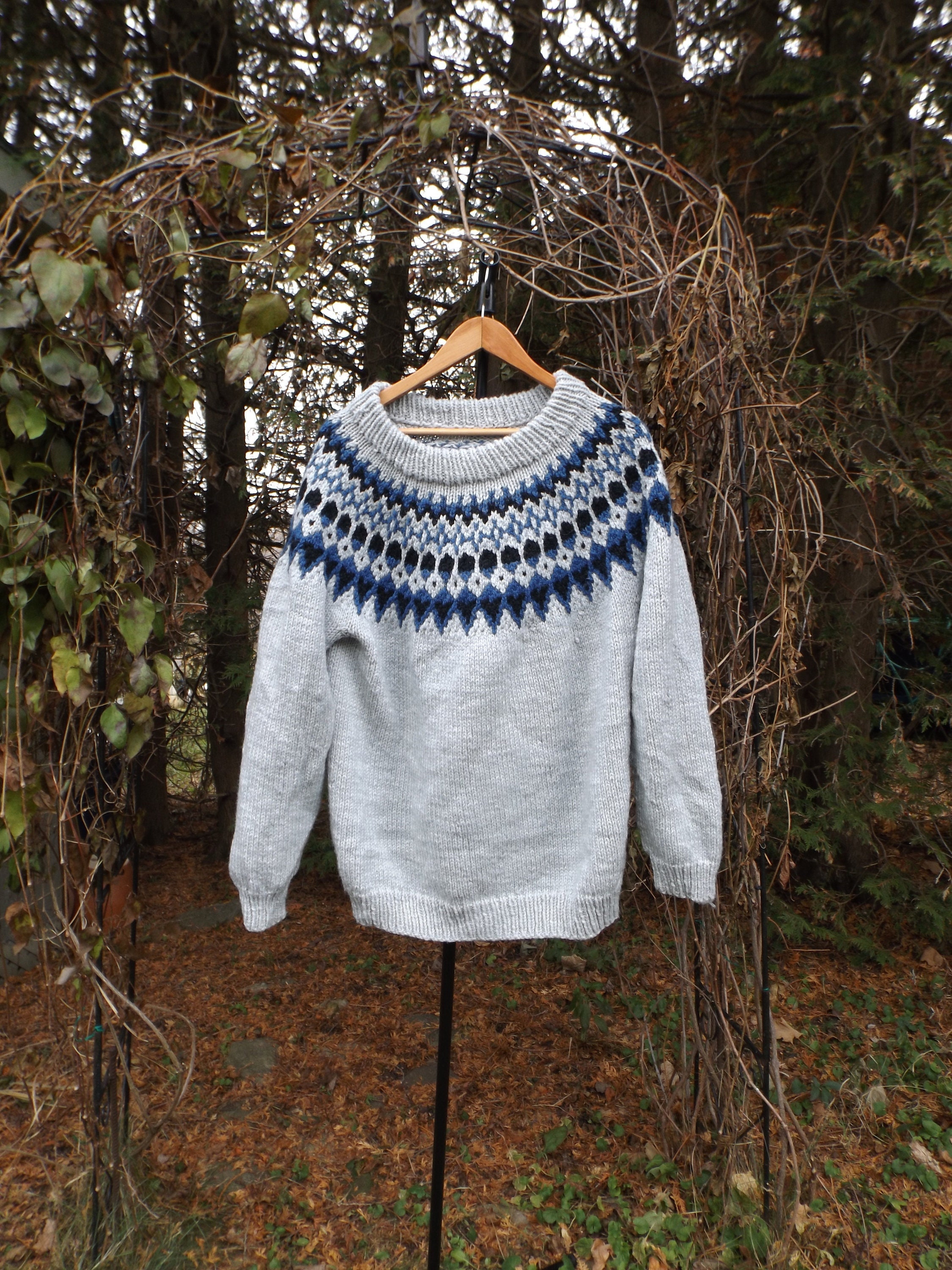 ニット/セーター Vintage Hand Knitted Nordic Sweater Nordic Sweater XL Knit Comfy Blue Grey Black Handknit Thick