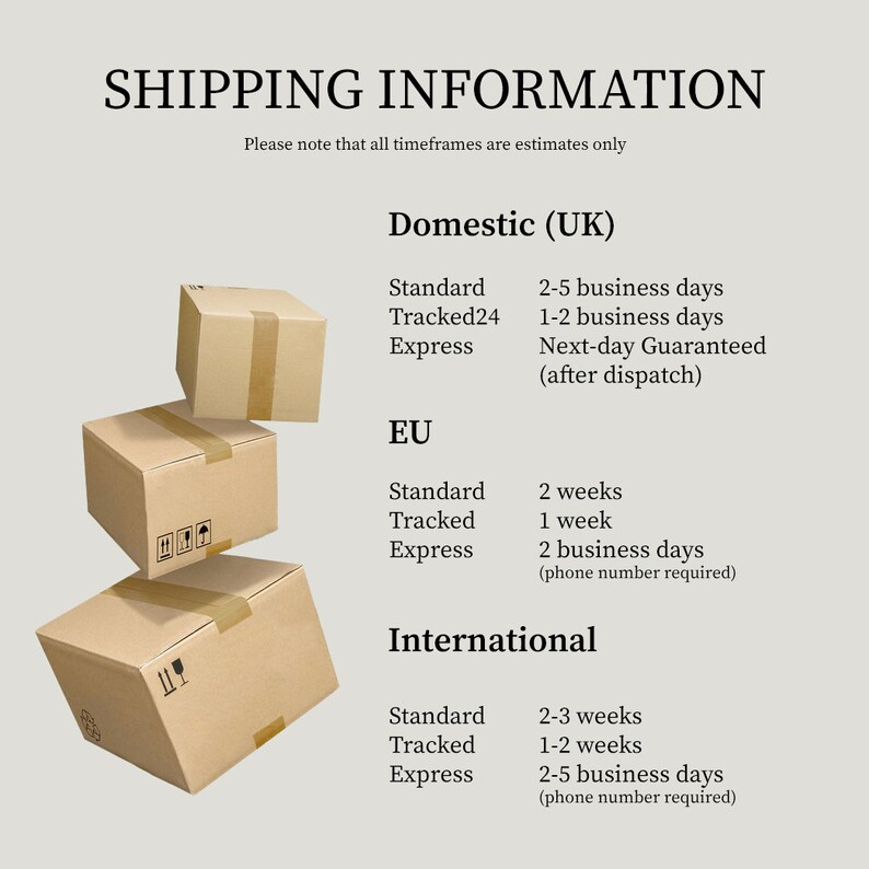 Shipping information for domestic and international orders