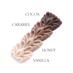 Colour samples of Vanilla, Honey, Caramel, and Cocoa.