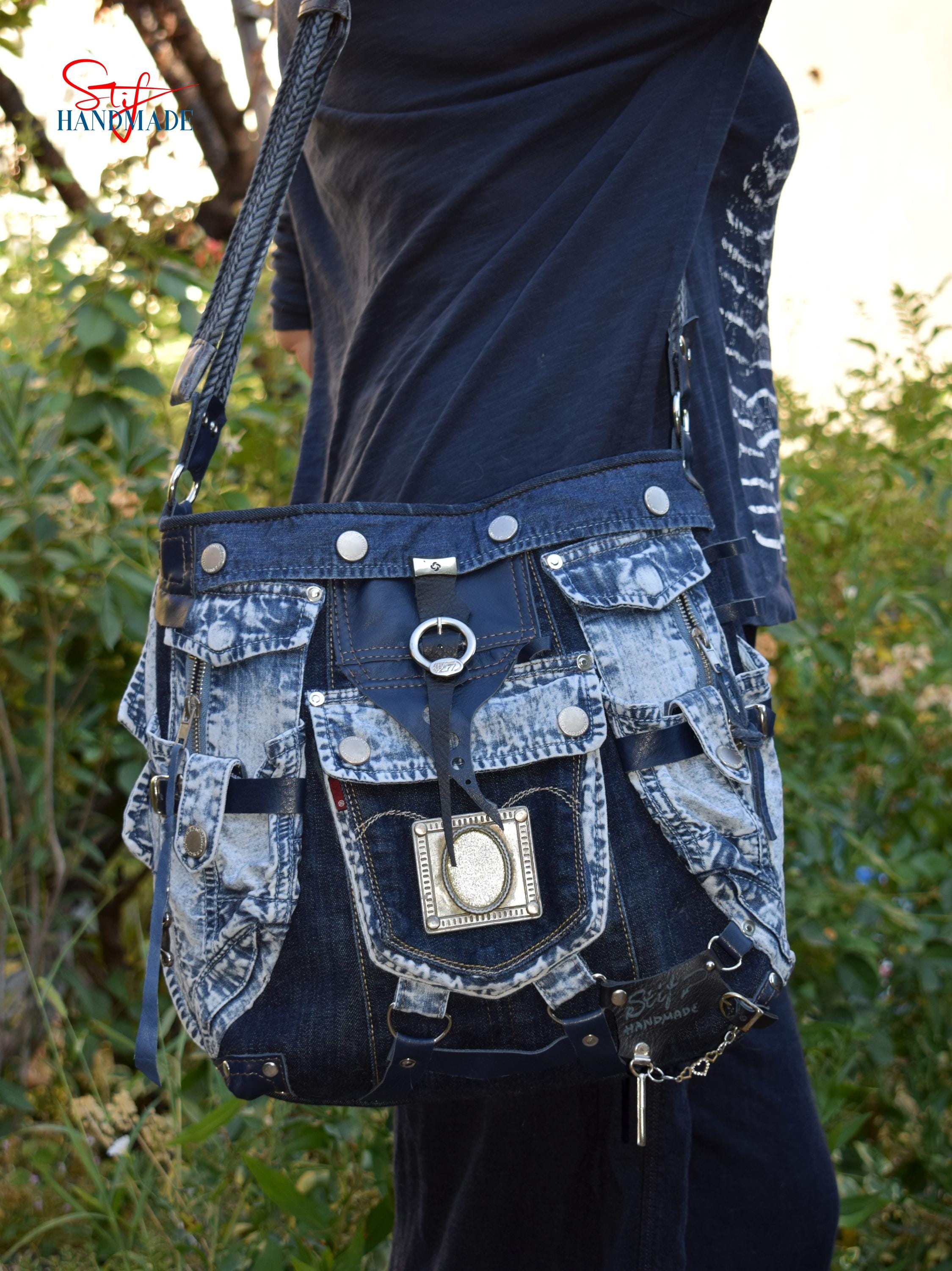 バッグ archive Y2K Denim Leather Shoulder Bag HIGH-END Denim & Leather Pieces Shoulder Bag Artistic Women's