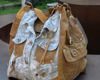 HIGH-END Handmade 4-face Large Denim Tote bag, Convertible Shopper