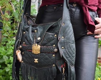 HIGH-END Compact Leather Shoulder bag Artistic Rock Skull Motor Bike Gothic Punk