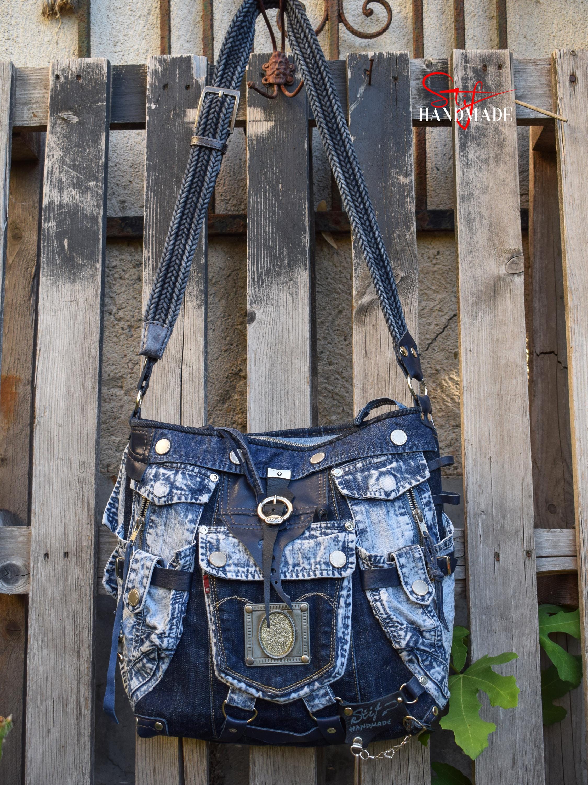 HIGH-END Denim & Leather Pieces Shoulder Bag Artistic Women's