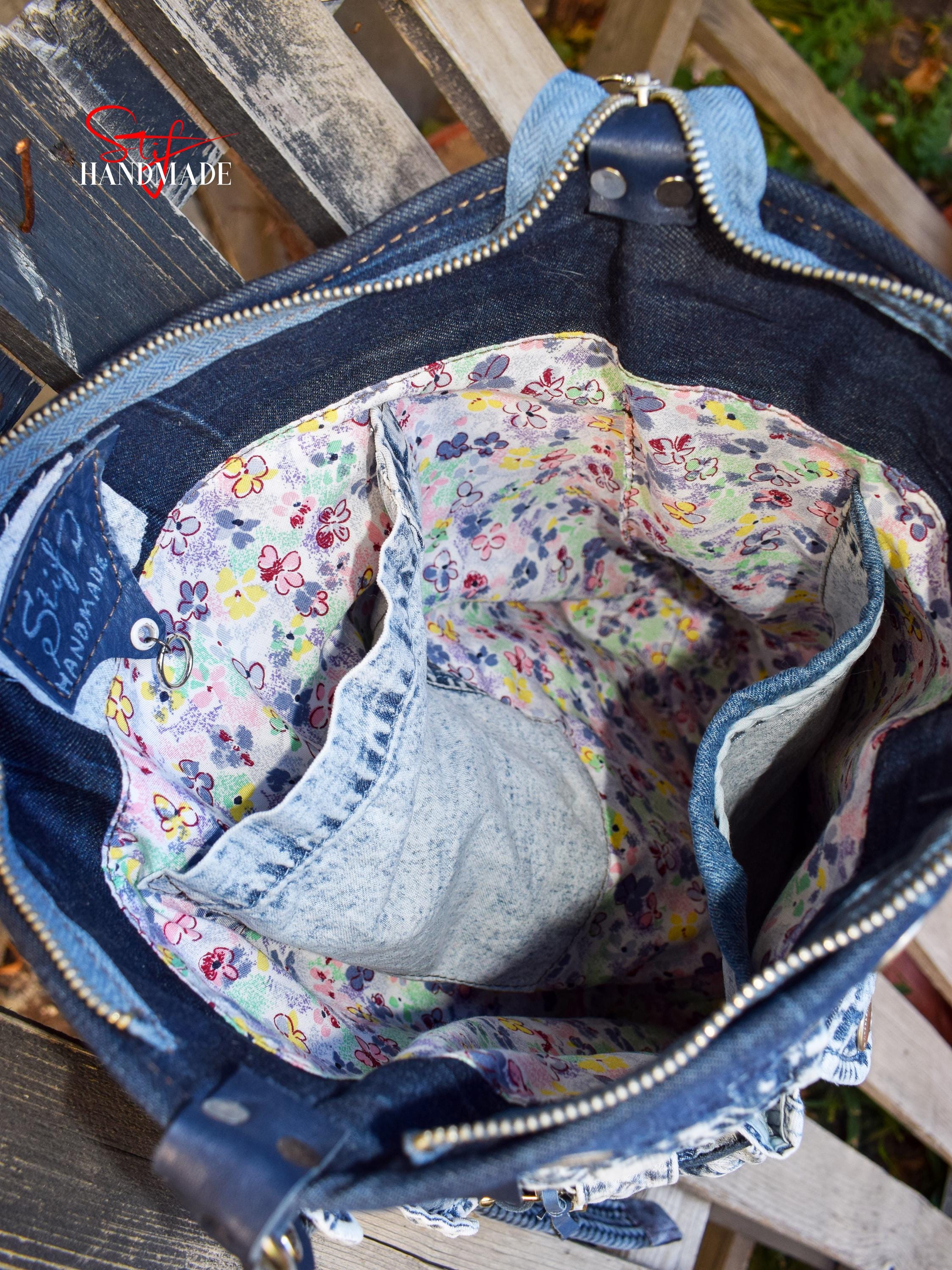 HIGH-END Denim & Leather Pieces Shoulder Bag Artistic Women's