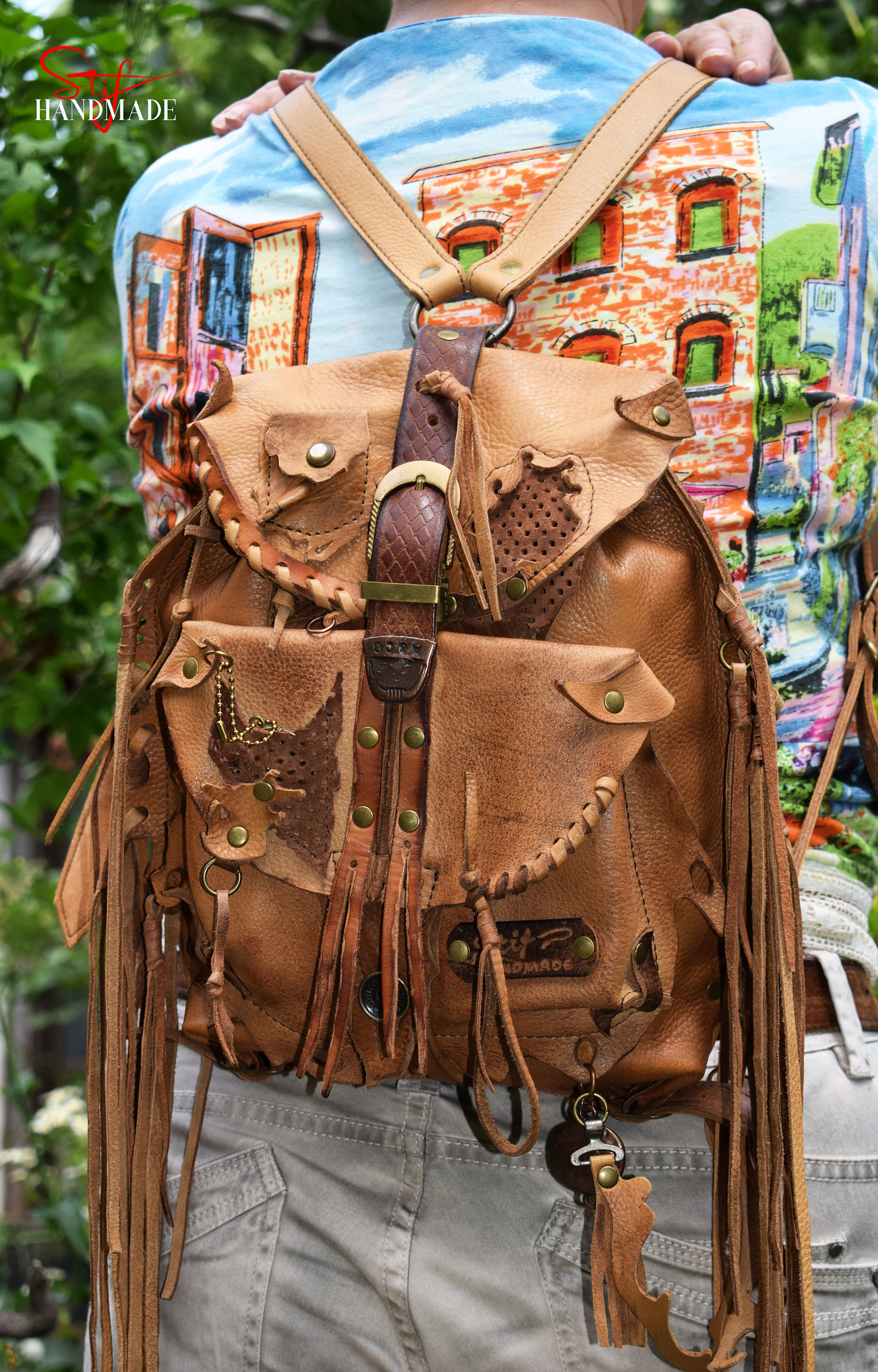 Lederrucksack Rucksack Und Schultertasche ITALYSHOP24 Rucksack