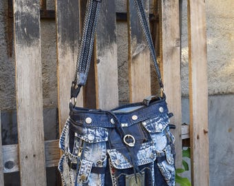 HIGH-END Denim & Leather Pieces Shoulder Bag Artistic Women's