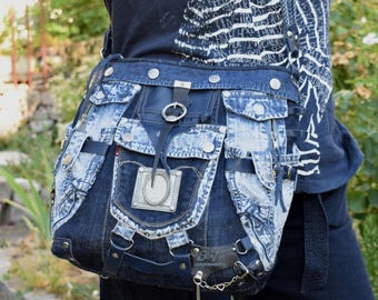 HIGH-END Denim & Leather Pieces Shoulder Bag Artistic  display picture 1