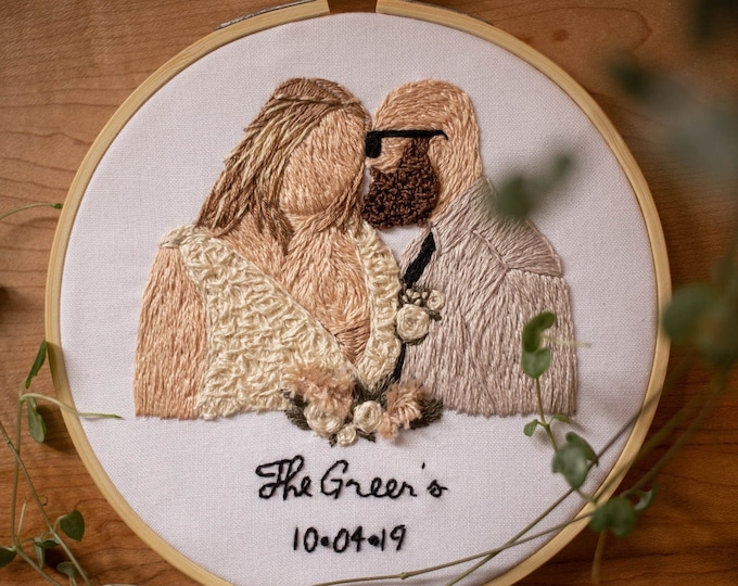 Featured listing image: Custom PORTRAIT Handstitched Embroidery | Family, Wedding, Friends, Portraits