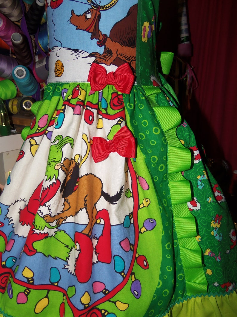 see measurements Grinch Christmas Vintage Fabric Dress Size 67 Ready to ship
