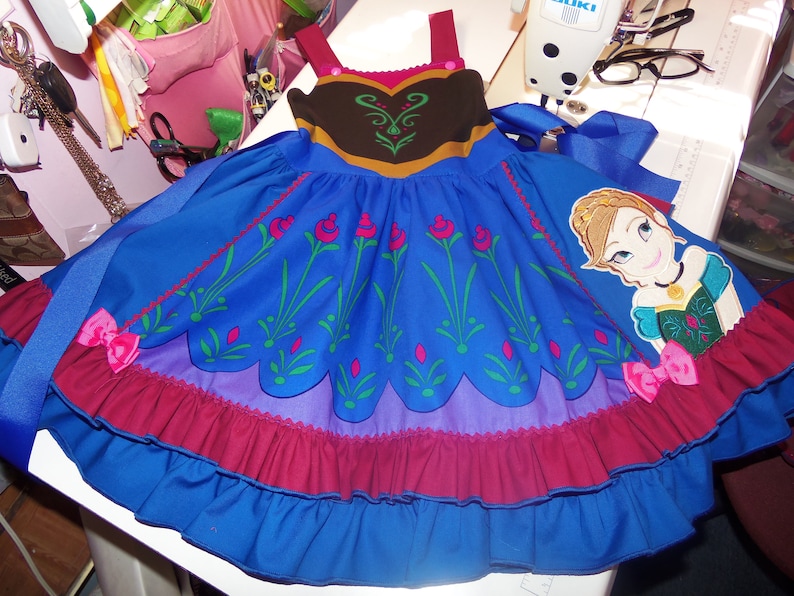 Disney Frozen Sister Anna   Ruffles  Dress Size 66x  27in length Ready to Ship