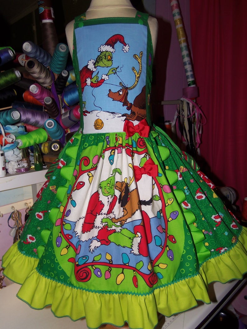 see measurements Grinch Christmas Vintage Fabric Dress Size 67 Ready to ship