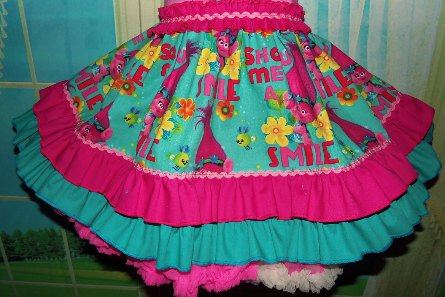 Patchwork Poppy Troll Smile Doll Polka Dots Ruffle Dress | Etsy