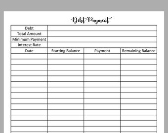 Debt Worksheet Budget Printable Instant Download | Etsy