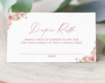 Kit imprimible para rifa de pañales, juegos para baby shower, boleto y letrero para rifa de pañales DIY, descarga instantánea, caligrafía, descarga instantánea